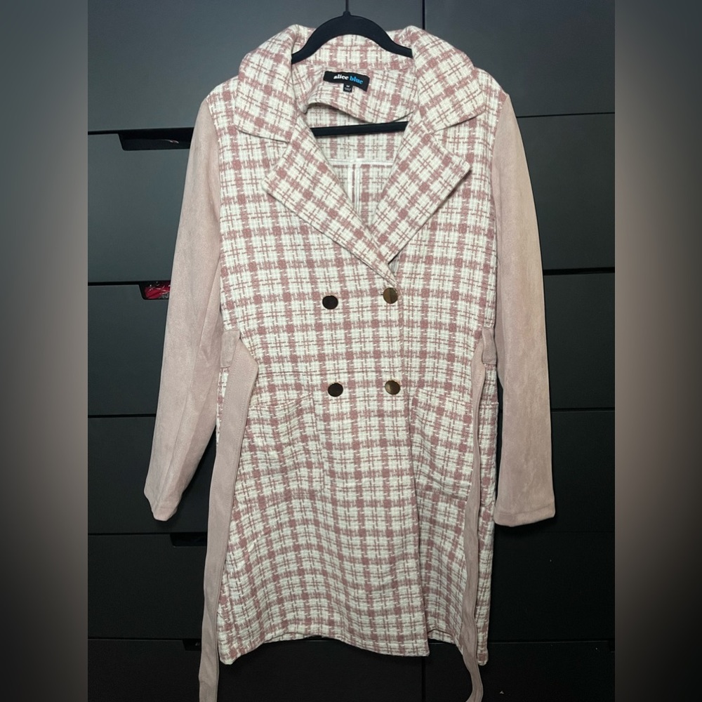 Alice Blue - Blush Pink/White Trench Coat (Suede Sleeves)